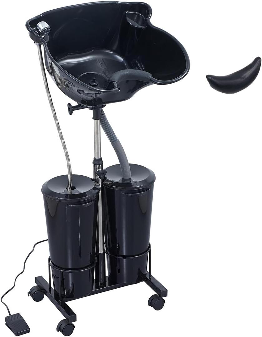 Electric Portable Shampoo Bowl Hair Washing Station, Hair Washing Tray for Sink at Home, Portable Salon Sink Wash Basin for Hairstylist (Black, with 2 Bucket)