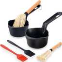 Cast Iron Sauce Pan and Basting Pot with BBQ Mop Brushes - Cast Iron Small Sauce Pots 2 Pcs for Grilling, Melting, Camping Cooking & Stoves - Mini Pot for Butter Melter