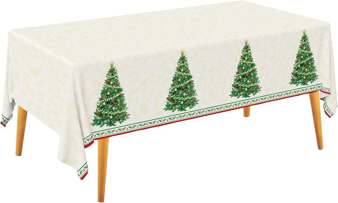 Gatherfun Christmas Table Decorations, Christmas Tree Disposable Tablecloth Waterproof Plastic Rectangular Table Cover for Merry Christmas Party Supplies, 3 PCS, 54 X 108 inch