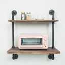 Black,Industrial Retro Wall Mount Iron Pipe Shelves,Microwave Oven Rack- Wall Mounted Microwave Oven Shelf Stand,Storage Organizer for Kitchen,Oven,Toaster,Utensils,Spice