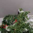 9Ft Artificial Christmas Garland with 50 Lights, Xmas Holiday Decoration Snow Flocked Artificial Garland with Pinecones Berries for Stairs Fireplaces Wall Door for Stairs