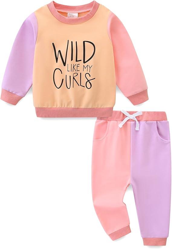 Toddler Baby Girl Clothes Long Sleeve Crewneck Sweatshirt with Pants Spring Fall Winter Outfits, 12-18M