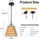 Rattan Pendant Light with Woven Basket Shade, Boho Farmhouse Pendant Light Fixture, E26 Hanging Light with Adjustable Chain for Kitchen Island Dining Room Bedroom Entryway