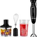 OVENTE Immersion Hand Blender, 300W Electric Handheld Portable Stick Mixer Set with 2 Mixing Speed, Stainless Steel Blades, Egg Whisk Attachment, Mixing Beaker and BPA-Free Food Chopper, Black HS565B