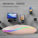 TENMOS Wireless Bluetooth Mouse, LED Slim (Bluetooth 5.1 + USB) 2.4GHz Rechargeable Silent Bluetooth Wireless Mouse with Type C Adapter for Laptop/MacBook/iPad OS 13 and Above - Light Pink