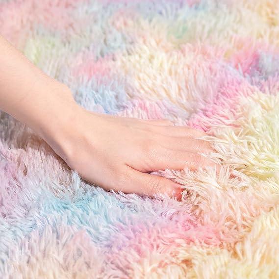 Soft Rainbow Area Rugs for Girls Room, Fluffy Girls Bedroom Rugs, Princess Rug, Cute Colorful Carpet for Kids Teens Nursery Toddler, Pink,  72X48"