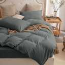 PURE ERA Jersey Knit Duvet Cover Set 100% T-Shirt Cotton Super Soft Comfy 3pc Bedding Set with Zipper Closure (Solid Dark Greenish Gray, Queen)