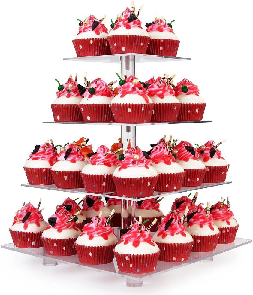 YestBuy Cupcake Stand, 4 Tier Acrylic Cupcake Tower Stand, Premium Cupcake Holder, Clear Cupcake Display for 52 Cupcakes, Display for Pastry Wedding Birthday Party