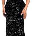 Dasmzper Women Sexy Sequin Off Shoulder Ruffle Short Sleeve Bodycon Mermaid Party Formal Evening Maxi Dress 2 XL