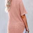 Astylish Women Oversized Waffle Shirts V Neck Short Sleeve Loose Blouses Beach Vacation Clothes Versatile Button Lightweight Pullover Dusty Pink Medium (Pink, M)