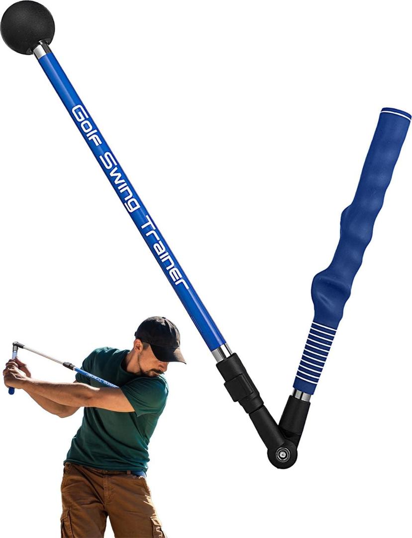 Golf Swing Trainer aid - Golf Training aid to Improve Hinge, Forearm Rotation, Shoulder turna and Grip.Portable Collapsible Swing Trainer Equipped with Golf Grip Trainer (Right Hand Grip(Blue))