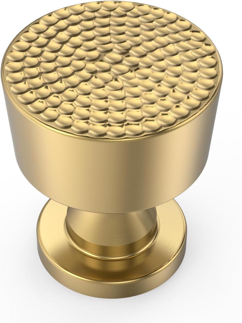 10 Pack Champagne Bronze Cabinet Knobs 1.2 Inch Modern Kitchen Hardware for Cabinets Knob Champagne Round Dresser Knob Hammered Drawer Knobs (Single Hole Knobs)