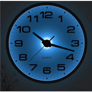 JoFomp Lighted Wall Clocks Battery Operated, 12 Inch Wall Clock for Bedroom Night Glow, Light Up Wall Clock Silent, Glow in The Dark Wall Clocks for Living Room Decor, Light Sensor - Auto Lighting