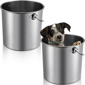 Hsei 2 Pcs Stainless Steel Bucket for Pet Cleaning, Metal Bucket Water Pail with Handle for Fence Kennel Cage Garage Garden Workshop(5.3 Gallon)