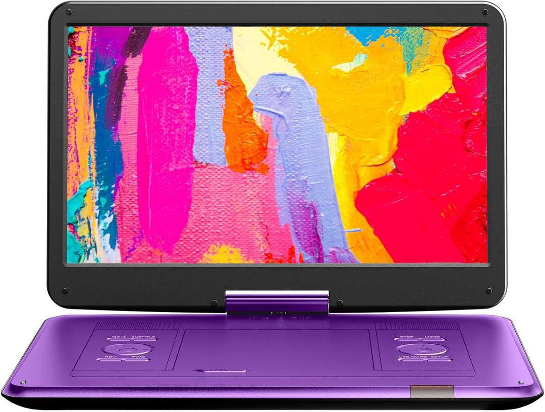 YOTON 17.5" Portable DVD Player with 15.6" Large HD Swivel Screen, 6 Hours Working Time with Built-in Battery, Dual Stereo Speakers, Support USB/SD Card/Sync TV and Multiple Disc Formats-Purple