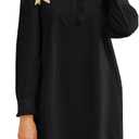 Women's Puff Long Sleeve Stand Ruffle Collar Mini Dress Casual A Line Shift Dress with Pockets, Size S