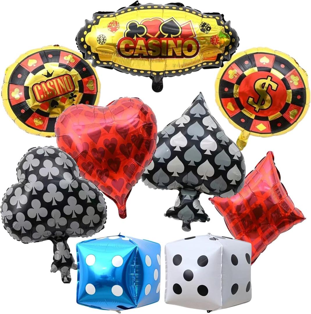 2 x 9 Pcs Casino Balloons，Dice Casino Theme Party Decorations ，Poker Themed Photography Props Balloons for Birthday, Texas Poker Parties Decor Game Night Las Vegas Themed Party Supplies