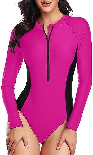 Daci Women Long Sleeve Rash Guard One Piece Swimsuit Zipper Surfing Bathing Suit UPF 50, XXL
