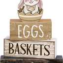 Lineshading 4 Pcs Easter Bunny Table Decoration Wooden Rustic Bunny 3-Tier Wooden Stacked Decor with 3D Hatching Rabbit Farmhouse Decor for Home Kitchen Dining Room, Easter Party Centerpiece Gift