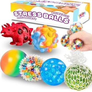 4 Pack Stress Balls, Vent Dinosaur Fidget Mesh Squishy Stress Relief Toys for Adults Anxiety Sensory Squeeze Pop Colorful Basket Stuffers Classroom Student Rewards Carnival Prizes Birthday Goody Bag