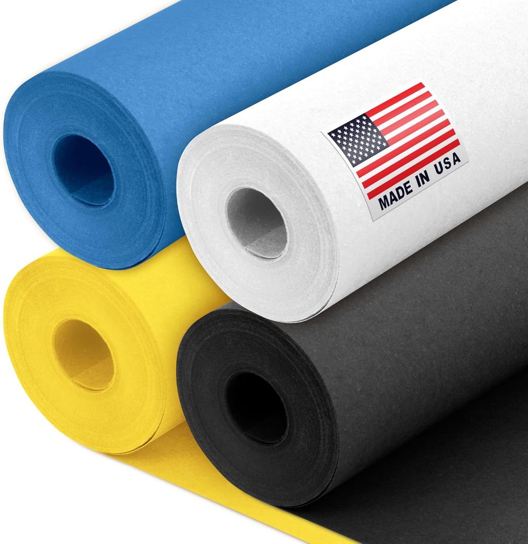 12" x 1200" (100 ft) Mini Egg Kraft Paper Set, 45 Lbs - Yellow, Dark Blue, Black, White - Made in USA Color Paper for Crafts, Appliques for Kids, DIY, Origami