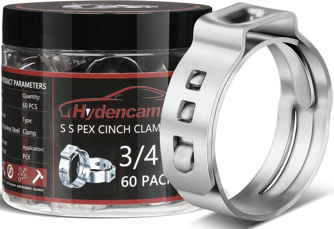 60 Pack 3/4 Inch PEX Crimp Rings, Premium 304 Stainless Steel Pex Clamps, Pex Cinch Clamp Rings with Storage Case for PEX Tubing Pipe Fitting Connections By Hydencamm(3/4"x60)