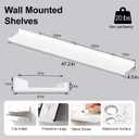 White Floating Shelves for Wall Decor, Long Wall Mounted Storage Shelf for Bedroom, Living Room, Bathroom, Kitchen, Nursery, Display Picture Ledge Shelf with Lip Set of 2-48 Inches, White, 47.2in