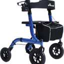 Rollator Walker for Seniors, Lightweight Foldable All Terrain Rolling Walker with seat, Aluminum Walkers with 10 inch Rubber Wheels, Handles and Backrest for Seniors and Adult (Blue)