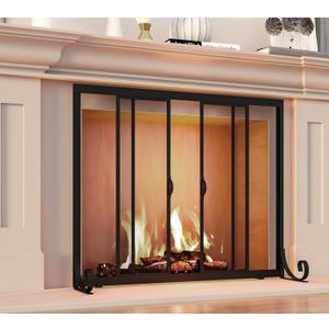 Fire Beauty Fireplace Screen, Wrought Iron Mesh, Baby Safe Spark Guard Protector with 2-Doors Large Flat Guard Screens (35 x 28 Inch)