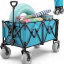 Romswi Heavy Duty Beach Wagon 9 inch Wide Big Wheels, 59" Extender, 450LBS Capacity, 400L Large Foldable Wagon Cart, Adjustable Handle, All-Terrain Cart for Beach, Camping,Garden, Light Blue