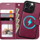 OCASE for iPhone 16 Pro Case Detachable Wallet Case with Card Holder, 2 in 1 Pu Leather Flip Folio with RFID Blocking Stand Wrist Strap Shockproof Phone Cover 6.3 Inch 2024, Burgundy