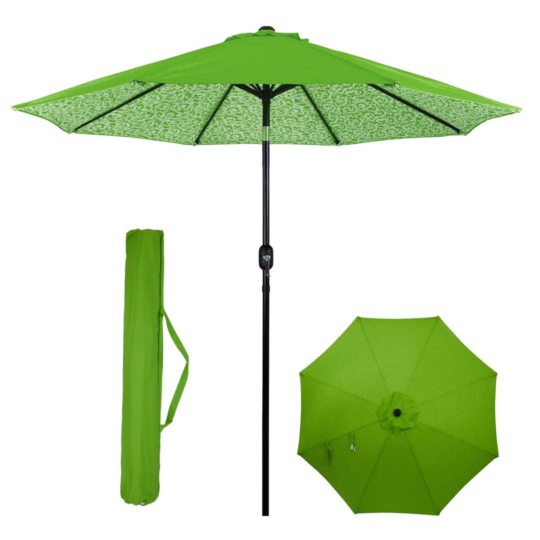 Backyard Expressions 9 Ft Patio Umbrella with Push Button Tilt and Crank System - UV Resistant Polyester Fabric, Market Umbrella with 8 Sturdy Ribs - Light Green Double Sided