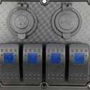 Pactrade Marine Car RV 4 Gang Blue LED Rocker Switch Plastic Panel USB Power 12V