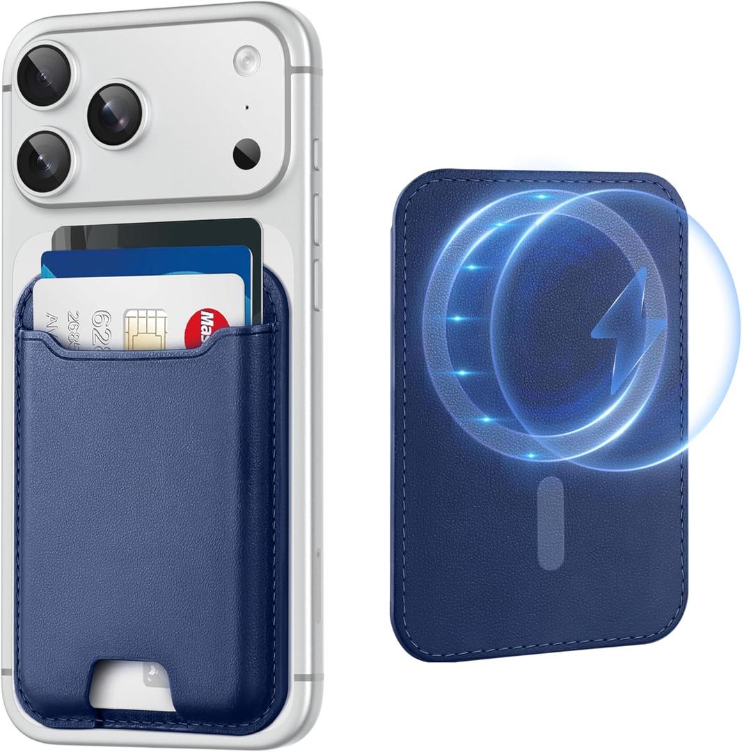 TopMade for Magsafe Wallet, Strongest Magnetic Card Holder for iPhone 17, iPhone 16/15/14/13/12 Series, Leather Magnetic Phone Wallet with Powerful Magnet, RFID Blocking, Fit 4 Cards, Dark Blue