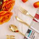 Rubtlamp 96Pcs Gold Plastic Silverware, Gold Plastic Utensils with White Handle, Gold Silverware Set Includes: 32 Knives, 32 Plastic Spoons And 32 Forks