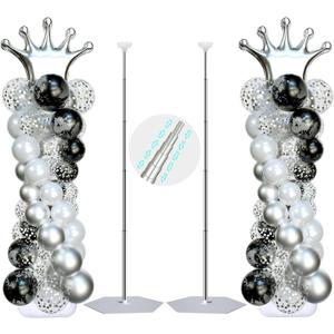 SINBEE Balloon Arch Stand, Balloon Arch Kit of 2, 7 Feet Height Adjustable Metal Balloon Column Stand for Party Decorations Wedding Birthday, Graduation Party Decoration, Baby Shower, Silver