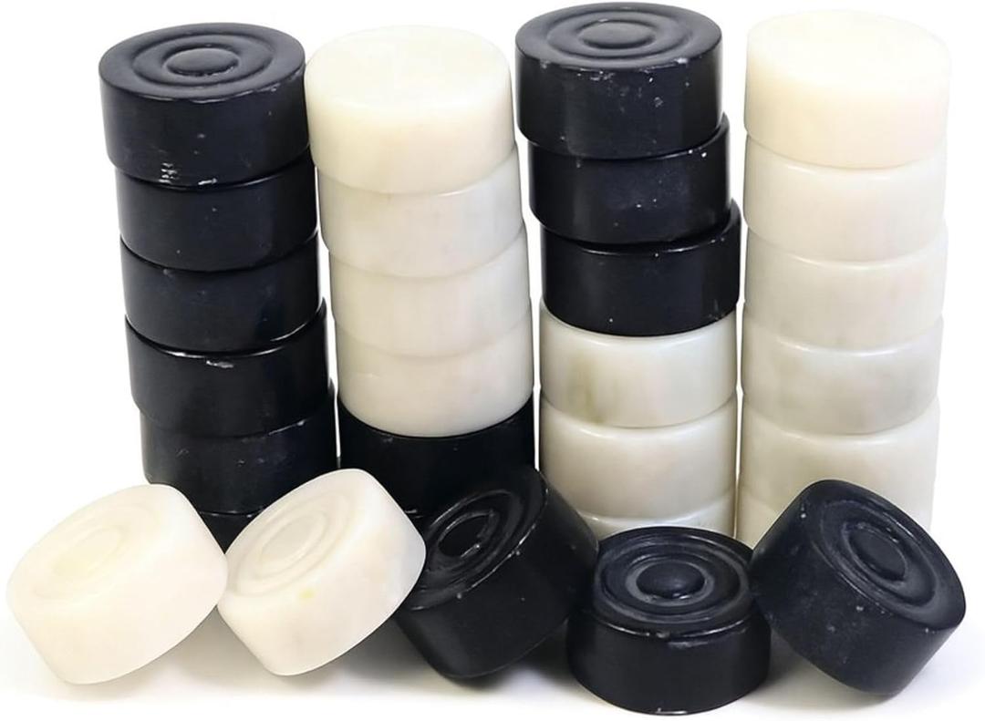 Marble Chess Checker Pieces Set with Free Storage Box, Collection (White Black)