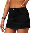 BISUAL Denim Skort for Women High Waist Mini Denim Skirt Casual Stretch Jean Skirts for Women Denim with Pockets (Black, XL)