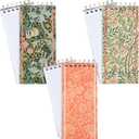 The Gifted Stationery 3 Pack Top Bound Spiral Notebooks, Hard Cover Skinny Notepads, William Morris Inspired (100 Sheets/200 Pages, 8.4x3.75)
