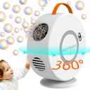 Rechargeable Bubble Machine for Kids Toddlers 1-3, Automatic Rotating Bubble Blower Maker, 2-4-5 Year Old Girl Boy Birthday Gifts Ideas, Electric Bubble Toys for Outdoor Parties, Rotatable 90&360 (White)