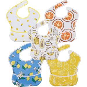Soarwg Kids Baby Bibs, 5 Pack Waterproof Bibs for Unisex Boys Girls, Essential Must Have for Babies Eating, Feeding (Fruit)