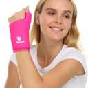 FOMI Wrist Solid Gel Ice Pack | Hot Cold Hand and Thumb Compression Sleeve Wrap for Carpel Tunnel, Arthritis, Tendonitis, Bruises, Swelling, Sports Injuries Pain Relief (Pink - Small/Medium)