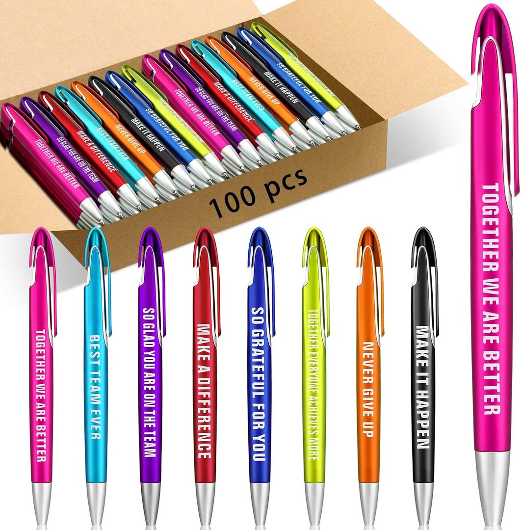 Lincia 100 Pcs Employee Appreciation Ballpoint Pens Bulk with Inspirational Quotes Retractable Medium Point Affirmation Pens with Black Ink Thank You Gifts for OT Month, Back to School, Nurse, Teacher