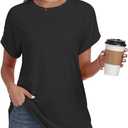 Womens Tops Summer Oversized T Shirts Short Sleeve Tunics Fashion Dressy Clothes Trendy Business Casual Outfits 2025 (Black, L)