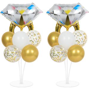 Engagement Party Balloons Stand Kit 2 Sets With 2 Diamond Ring Foil Balloons White Gold Confetti Balloon Centerpiece for Tables for Wedding Bridal Shower Marriage Bachelorette Party Decorations
