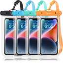 Rynapac IPX8 Waterproof Phone Pouch - 7.5in, 2 Pack Waterproof Phone Case for iPhone 16 15 Pro Max, Galaxy S26 S25+ S24+, Cellphone Dry Bag with Lanyard for Beach Vacation Travel Cruise Essentials ([Black+Green+Blue+Orange])
