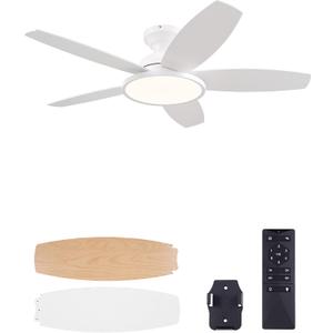 VONLUCE Ceiling Fans with Lights, 42 Inch Ceiling Fan and Remote, Full-spectrum LED Light, 3CCT, 6-Speeds Noiseless Reversible DC Motor, Modern Flush Mount Ceiling Fan for Farmhouse Bedroom Indoor (White)