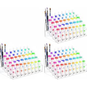 3 Pack Acrylic Paint Tube Organizer  Slots,5 Layers Watercolor Paint Tube Holder Organizer with,Clear Paint Organizer,Acrylic Paint Holder for Oil Paints,Watercolor Paints,Spray Paints