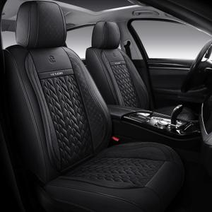 LEYJOIN Faux Leather Full Coverage Car Seat Covers Universal Fit for 5 Passengers Cars SUVs Trucks with Waterproof Leatherette in Automotive Seat Cover Accessories (Black)