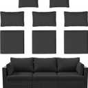 8p Outdoor Cushion Slipcovers Outdoor Patio Cushions Covers Replacement Waterproof with Zipper for 3-Seat Outdoor Rattan Sofa Patio Furniture Cushion Covers Black, Covers Only